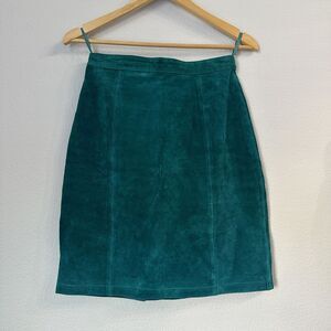 VTG International Leather Collection Skirt Suede 80s/90s Green 100% Leather 7/8